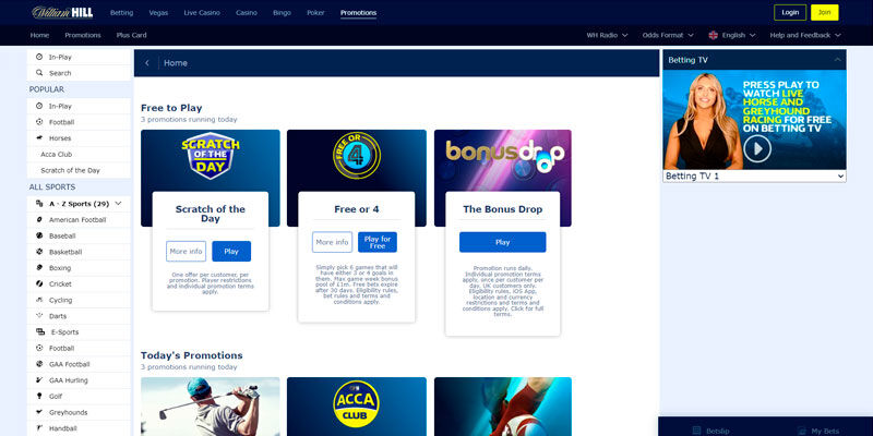 William Hill pagina de esportes