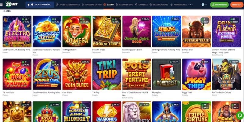 Captura de pantalla de la página casino de 20bet