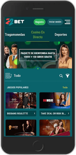 Captura de pantalla móvil casino en vivo de 22bet
