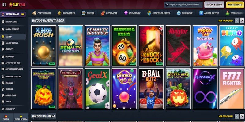 Captura de pantalla de la página casino bingo de Allyspin