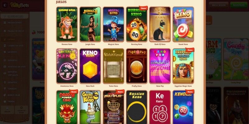 Captura de pantalla de la página casino keno de Billybets