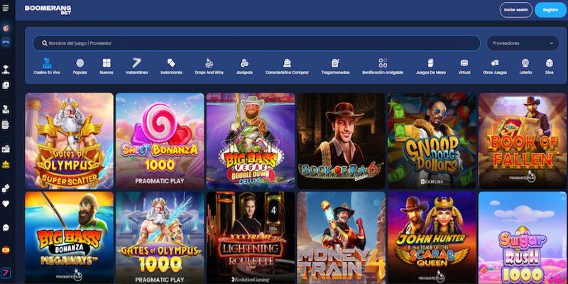 Captura de pantalla de la página casino de Boomerang Bet