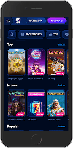 Captura de pantalla móvil de la página principal de Boomerang Bet