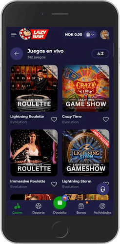 Captura de pantalla móvil casino en vivo de Lazybar