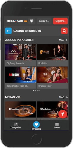 Captura de pantalla móvil casino en vivo de Megapari