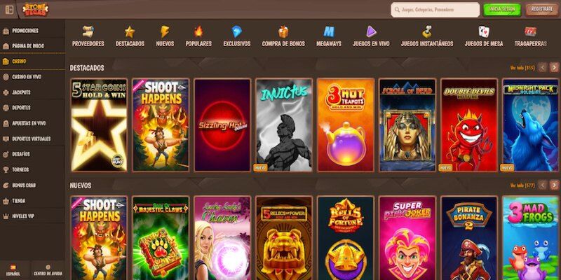 Captura de pantalla de la página casino de Stonevegas