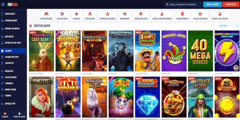 Captura de pantalla de la página casino de Tikitaka