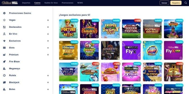Captura de pantalla móvil de la página principal de William Hill