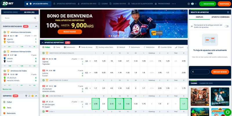 Captura de pantalla de la página de deportes de 22bet