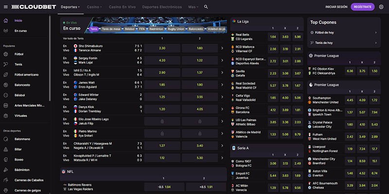 Captura de pantalla de la página de deportes de cloudbet
