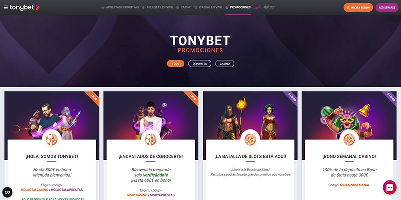 Captura de pantalla de la página de promoción de Tonybet