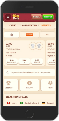 Captura de pantalla móvil de la página de deportes de Megapari