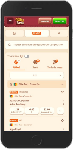 Captura de pantalla móvil de la página de deportes de Megapari