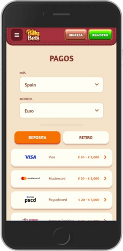 Captura de pantalla de las opciones de pago de Megapari