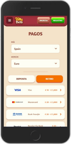 Captura de pantalla de las opciones de pago de Megapari