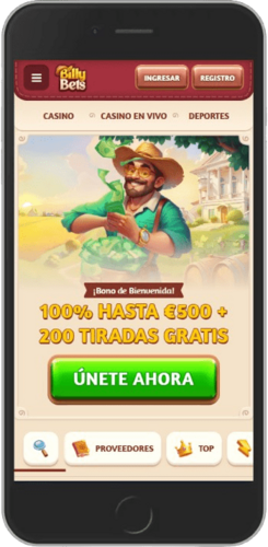 Captura de pantalla móvil de la página principal de la casa de apuestas