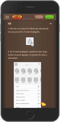 Captura de pantalla móvil de la página de Stonevegas en iOS