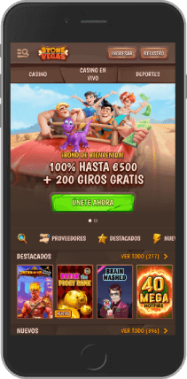 Captura de pantalla móvil de la página de inicio de Stonevegas