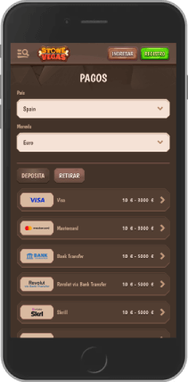 Captura de pantalla móvil de la página de pago de StoneVegas