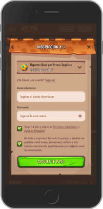 Captura de pantalla móvil de la página de registro de Stonevegas