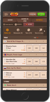 Captura de pantalla móvil de la página de deportes de StoneVegas