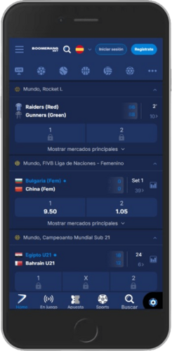 Captura de pantalla móvil de la página de deportes de Boomerang-Bet 