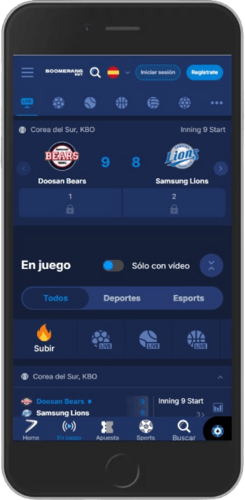 Captura de pantalla móvil de la página de deportes de Boomerang-Bet 