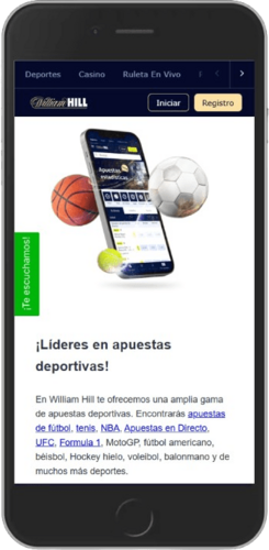 Captura de pantalla móvil de la página de deportes de William Hill