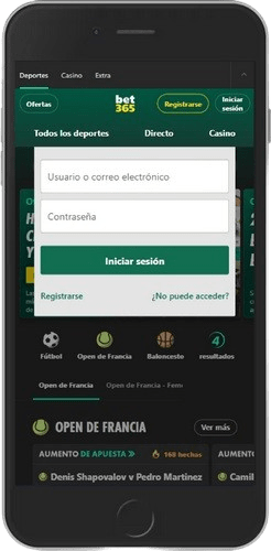 Captura de pantalla móvil de la página de registro de la casa de apuestas bet365