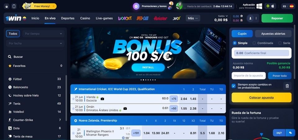 Apuestas en vivo en 1Win