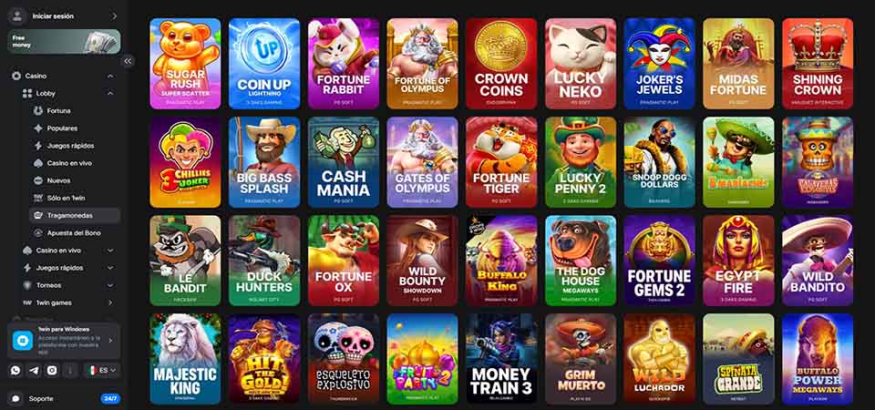 Captura de pantalla de la página del casino 1win en México.