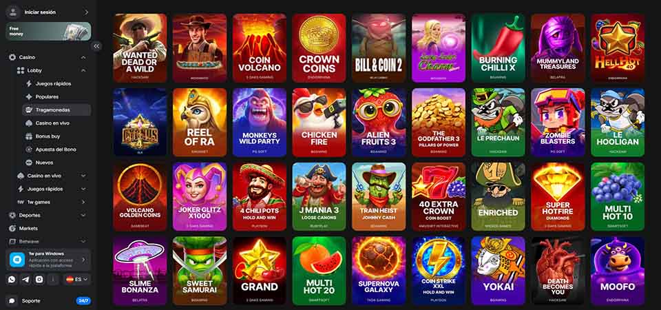 Captura de pantalla de la página del casino 1win