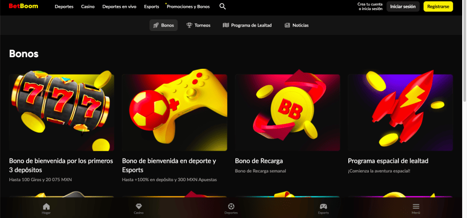 Captura de pantalla de la página de bonificación de Betboom
