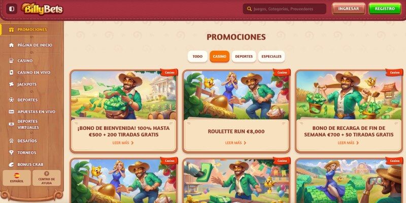 Ecrã promocional do casino BillyBets