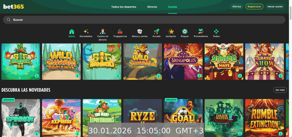 captura de pantalla de la página del casino bet65