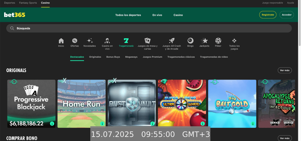 captura de pantalla de la página del casino bet65