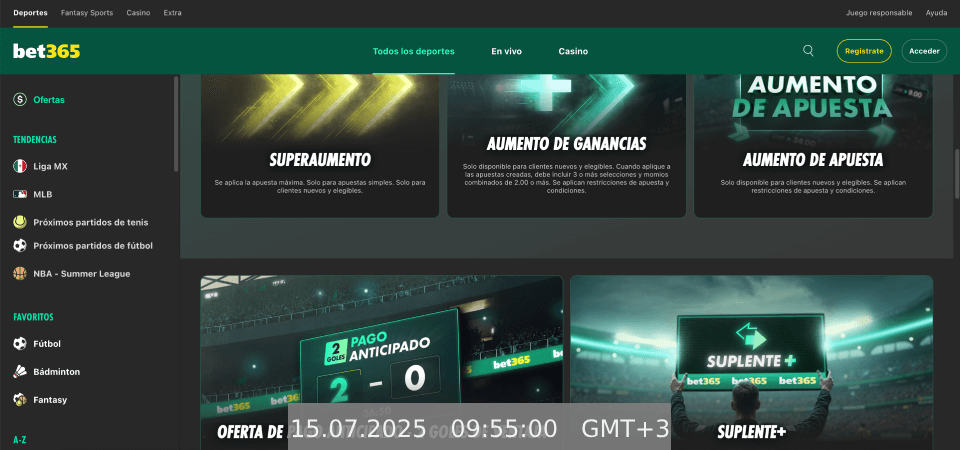 captura de pantalla de la página principal de bet365