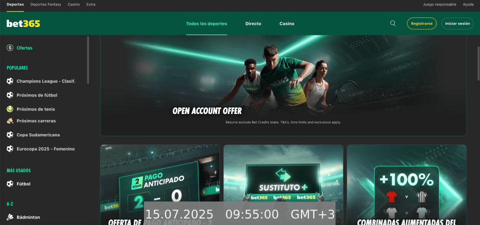 Captura de pantalla de la página de bonos de bet365