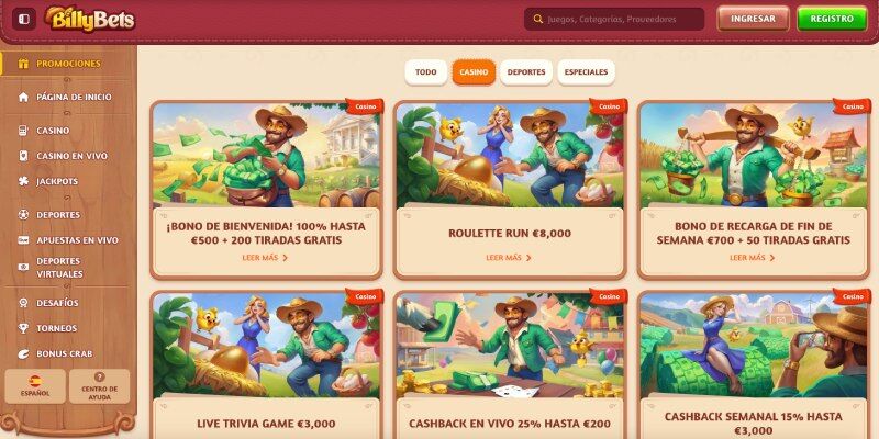 Captura de pantalla de la página promocional - BillyBets