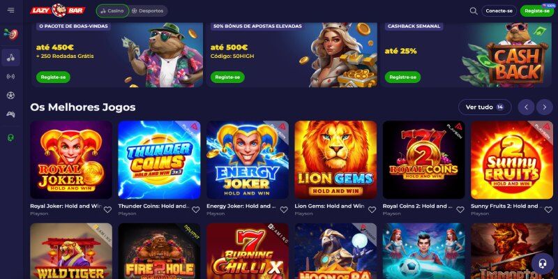 Pantalla de la página del casino Lazybar