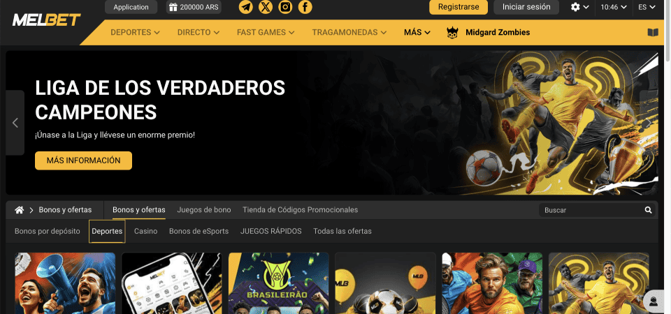 Captura de pantalla de la página de promociones de Melbet
