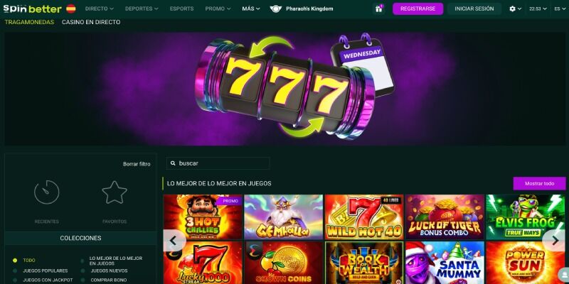 Pantalla de la página del casino Spinbetter
