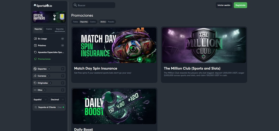 Captura de pantalla de las promociones de Sportsbet