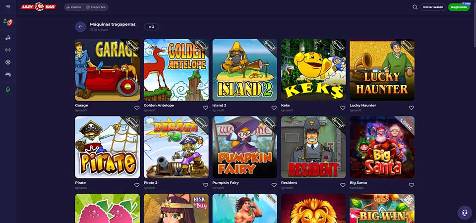 Captura de pantalla de la página del casino Lazybar