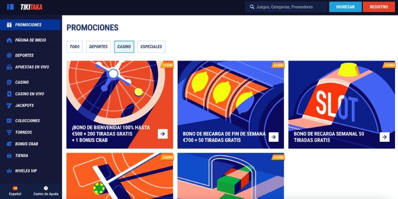 TikiTaka casino promo pantalla