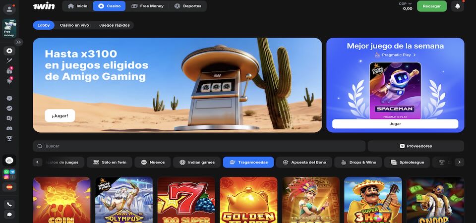 Captura de pantalla del casino 1Win en Colombia