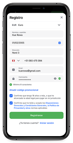 Captura de pantalla móvil del proceso de registro en 1win