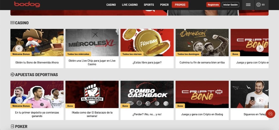 captura de pantalla de la página de bonificaciones de bodog