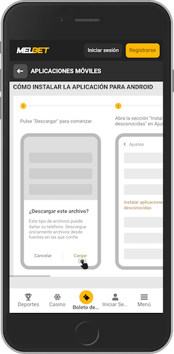 Captura de pantalla de cómo instalar la aplicación Melbet para Android