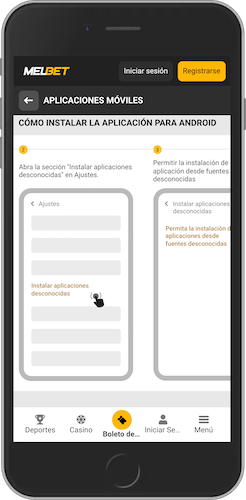 Captura de pantalla de cómo instalar la aplicación Melbet para Android paso a paso